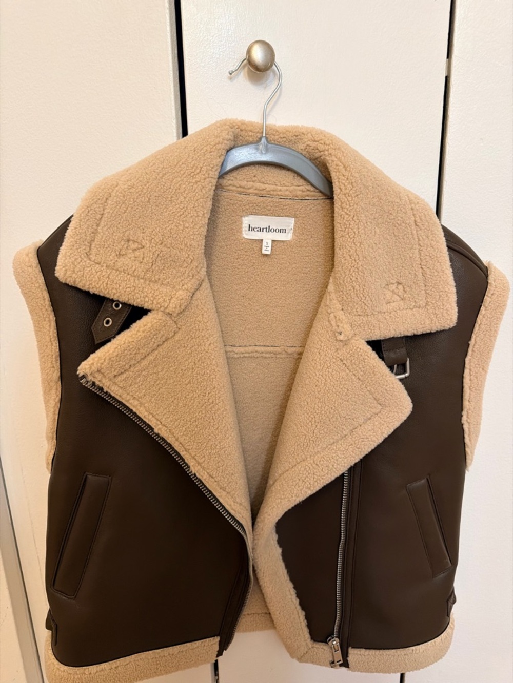Heartloom Camel and Dark Brown Shearling Moto Vest
